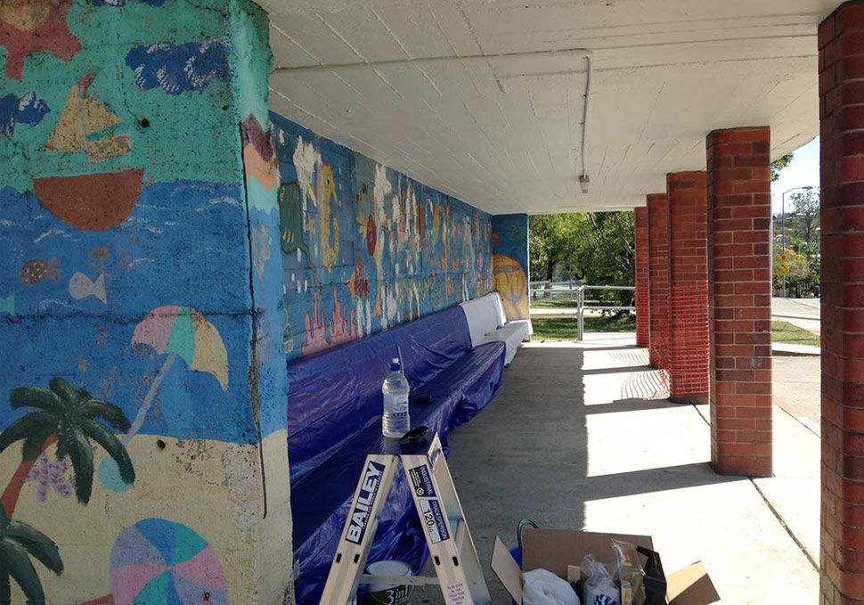 Before painting mural, bus stop at Newmarket