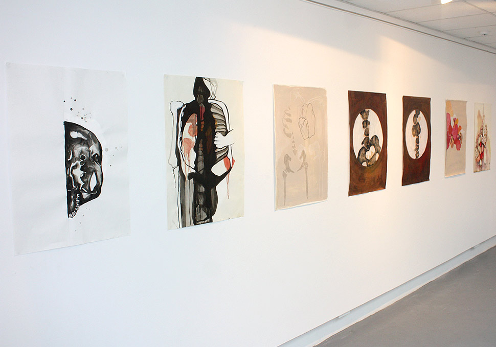 Art, gallery install of 7 artworks by Maya Walker