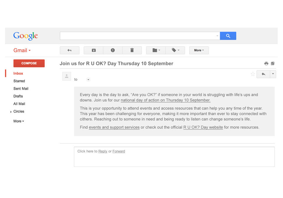 Communication, R U OK? Day email message