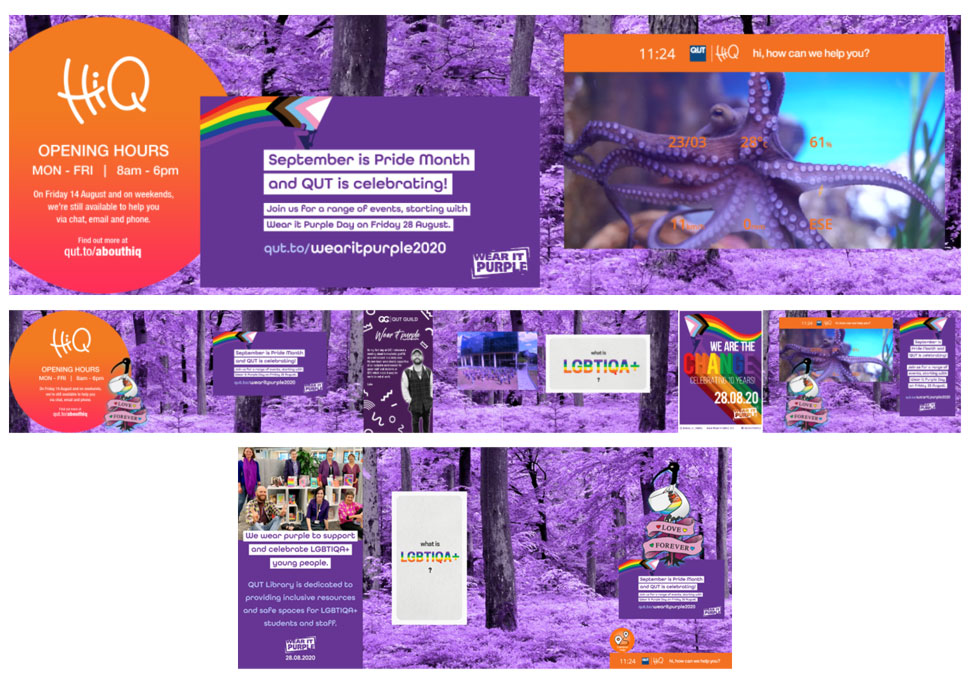 Communication, Wear It Purple Day messages designed for floor to ceiling digital wall
