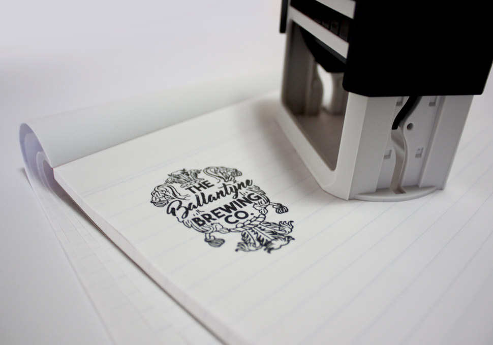 Graphic design, Ballantyne Brewing Co. self inking stamp by Maya Walker