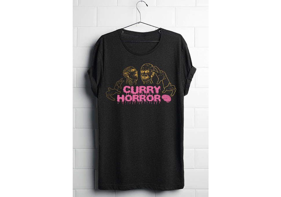 Graphic design, screen printed shirt Curry Horror, Zombie Horror by Maya Walker