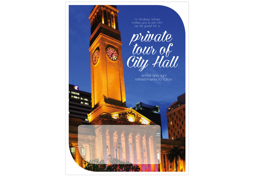 Graphic design, Brisbane City Council tour of City Hall invitation by Maya Walker