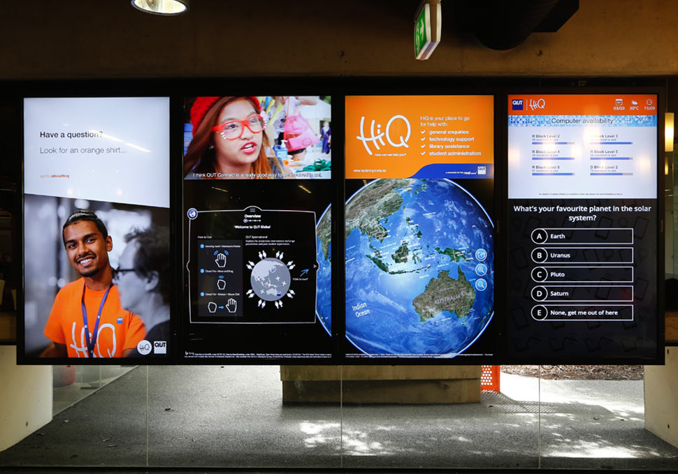 Graphic design, QUT HiQ Kelvin Grove touch screen wall with digital content by Maya Walker