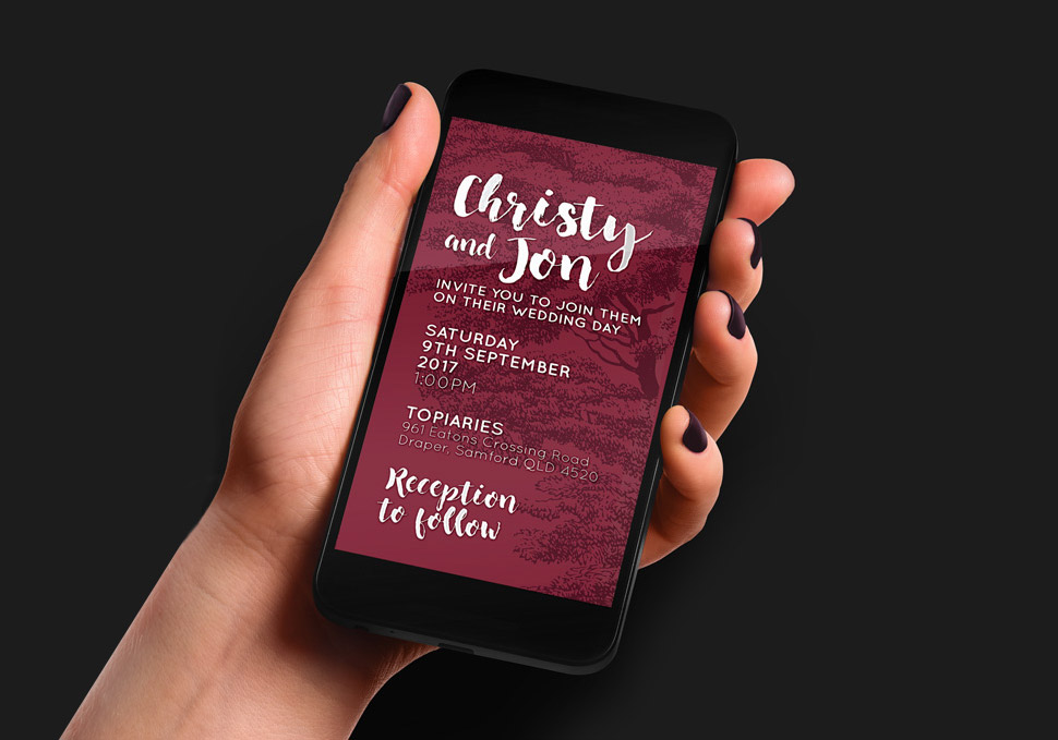Graphic design, Wedding digital invitation on iPhone by Maya Walker