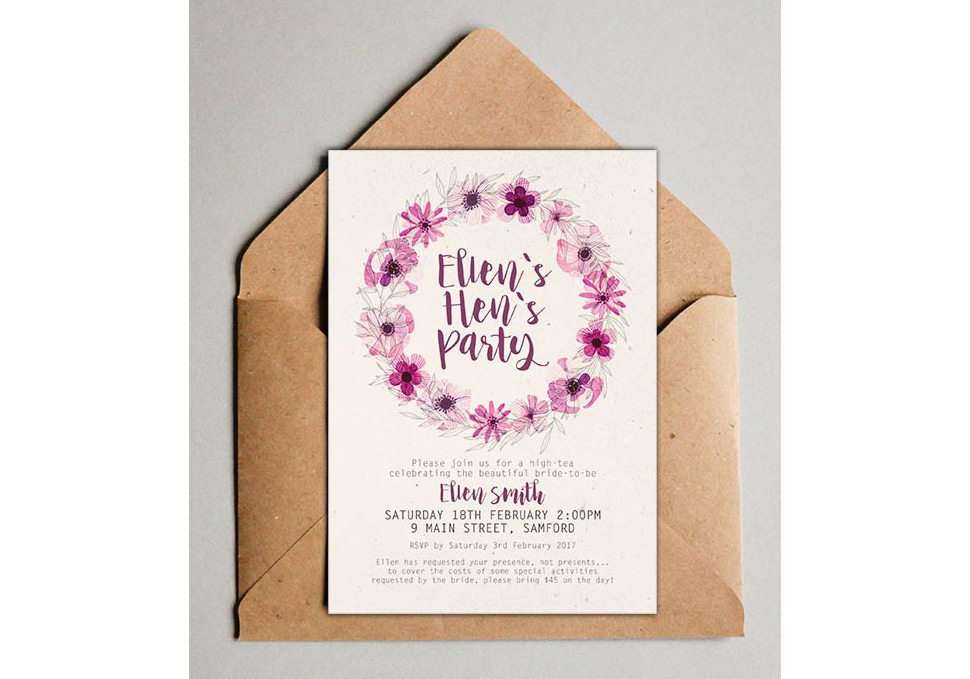 Graphic design, Hens party print invitation by Maya Walker