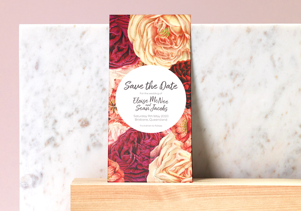 Graphic design, Save the date print invitation by Maya Walker