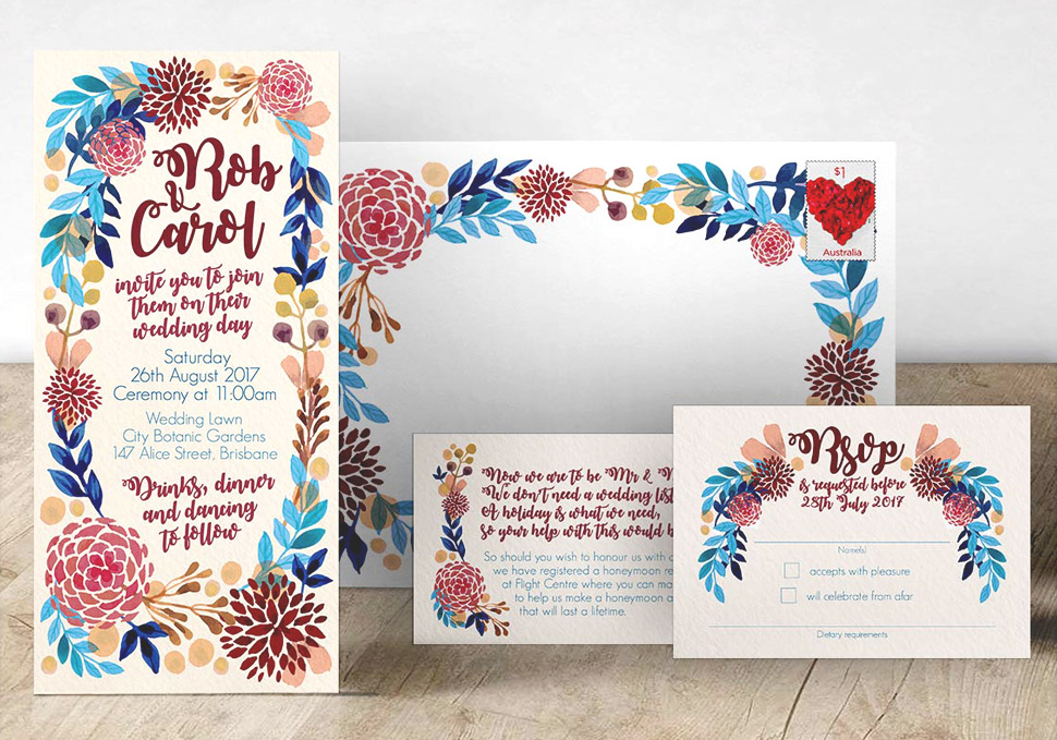 Graphic design, Wedding print invitation by Maya Walker