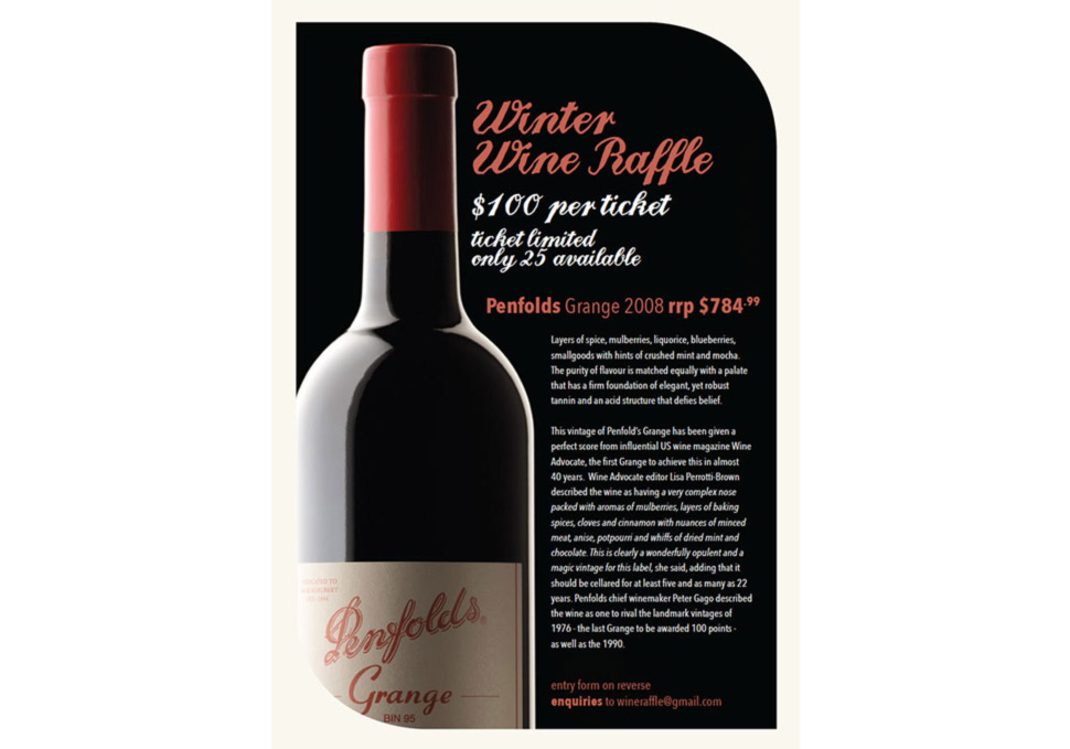 Graphic design, Wine raffle ticket by Maya Walker
