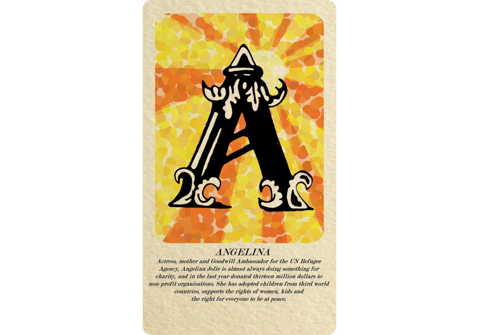 Graphic design, front of solace card featuring Angelina design by Maya Walker