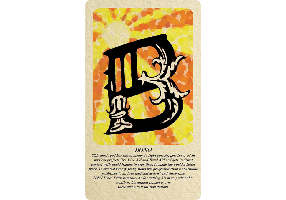 Graphic design, front of solace card featuring Bono design by Maya Walker