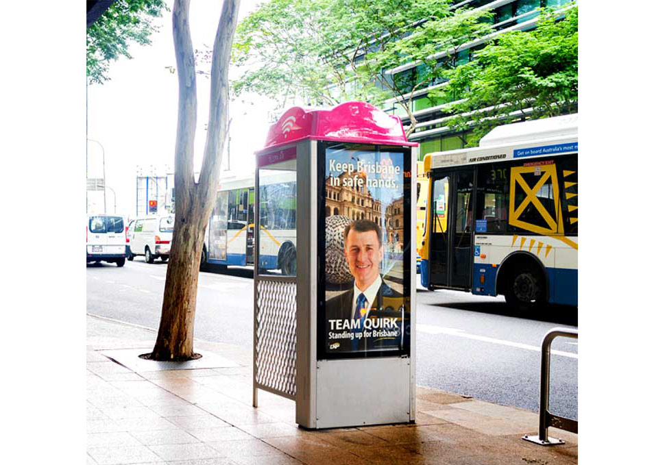Graphic design, Lord Mayor Graham Quirk phonebooth advertisement by Maya Walker