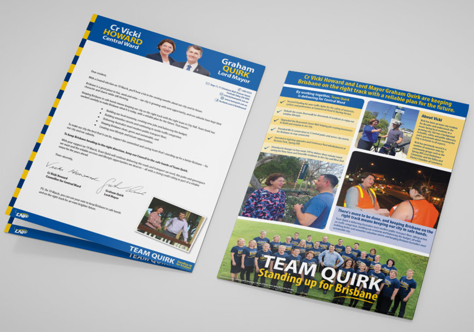 Graphic design, Lord Mayor Graham Quirk flyer front and back by Maya Walker