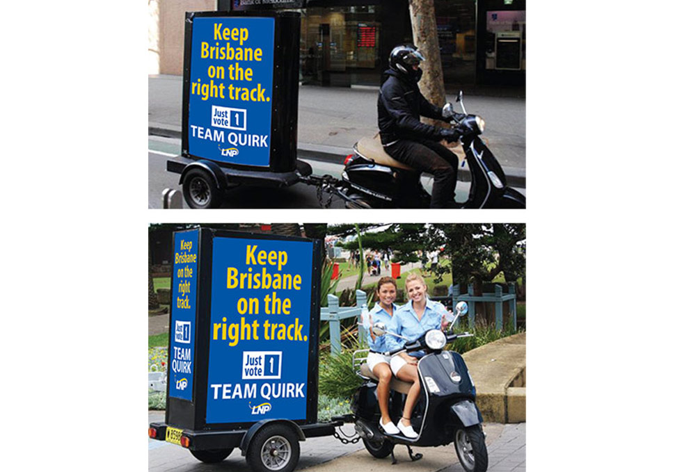 Graphic design, Lord Mayor Graham Quirk moving scooters advertisement by Maya Walker