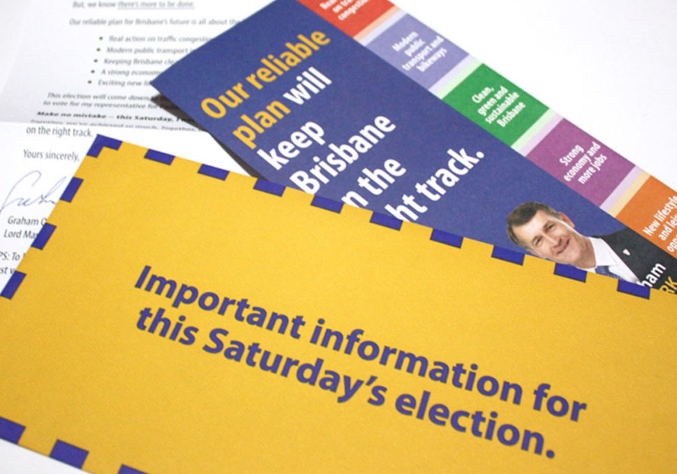 Graphic design, Lord Mayor Graham Quirk trifold brochure and envelope by Maya Walker