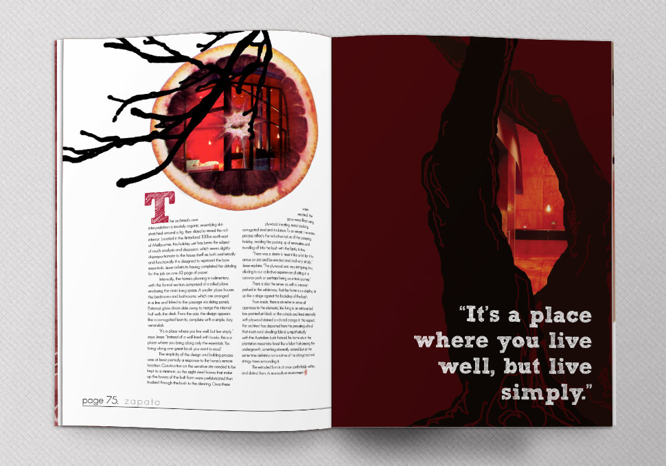 Graphic design, Zapata print magazine spread redesign by Maya Walker